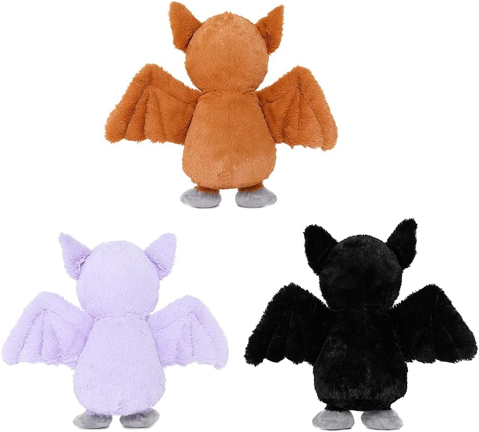 3 Pack Bat Plush Toy Set, 14 Inches, Black/Brown/Purple