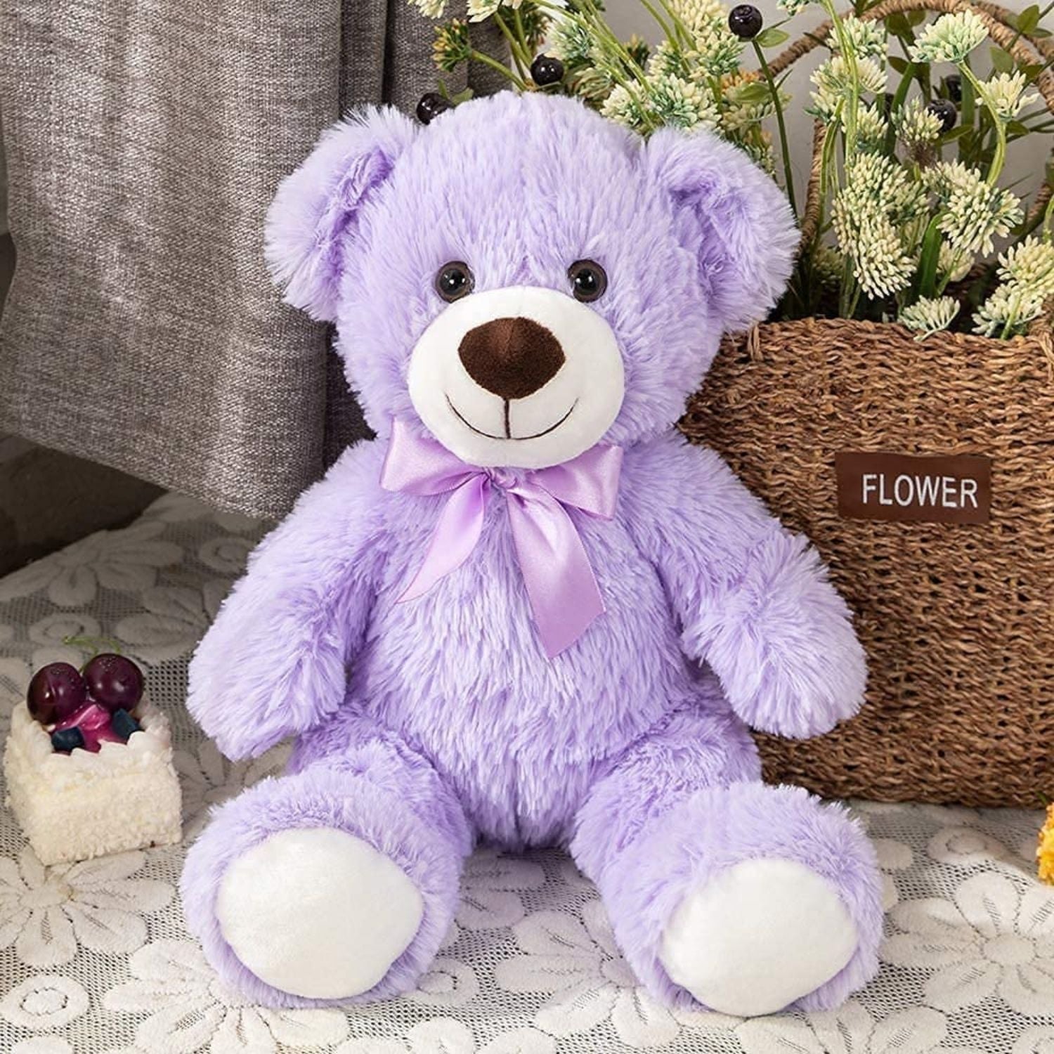 3-Pack Teddy Bears, Beige/Pink/Purple, 13.8 Inches