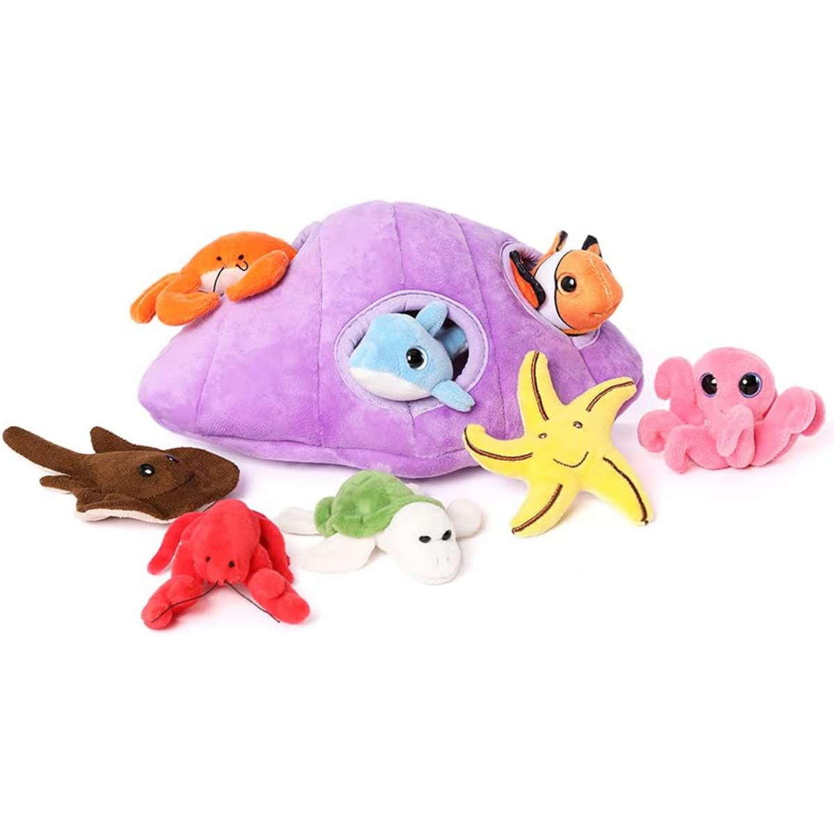 8 Piece Sea Animal Stuffed Toy Set, 10 Inches