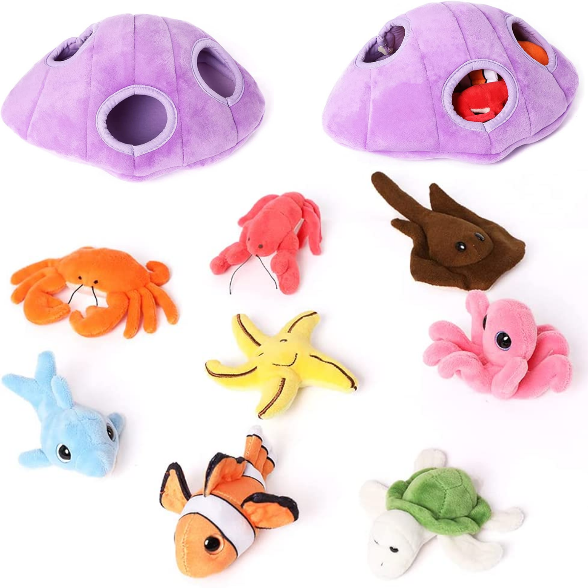 8 Piece Sea Animal Stuffed Toy Set, 10 Inches