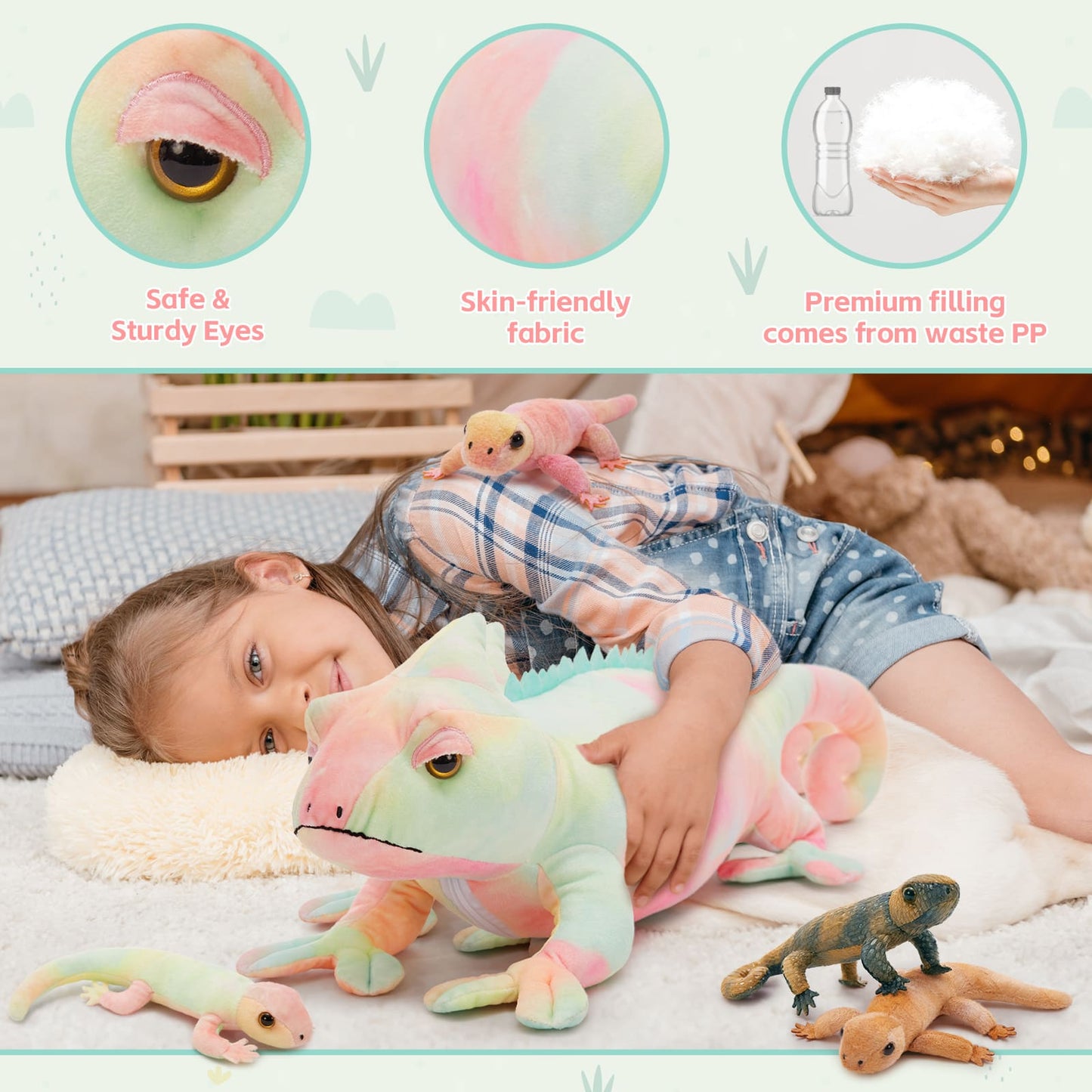 Lifelike Chameleon Stuffed Animals - One Big Lizard with Four Lizard Baby Plush Toys - Stuffed Animals with Babies in the Belly - Stuffed Animal Babies with Their Mom - Free Shipping Now