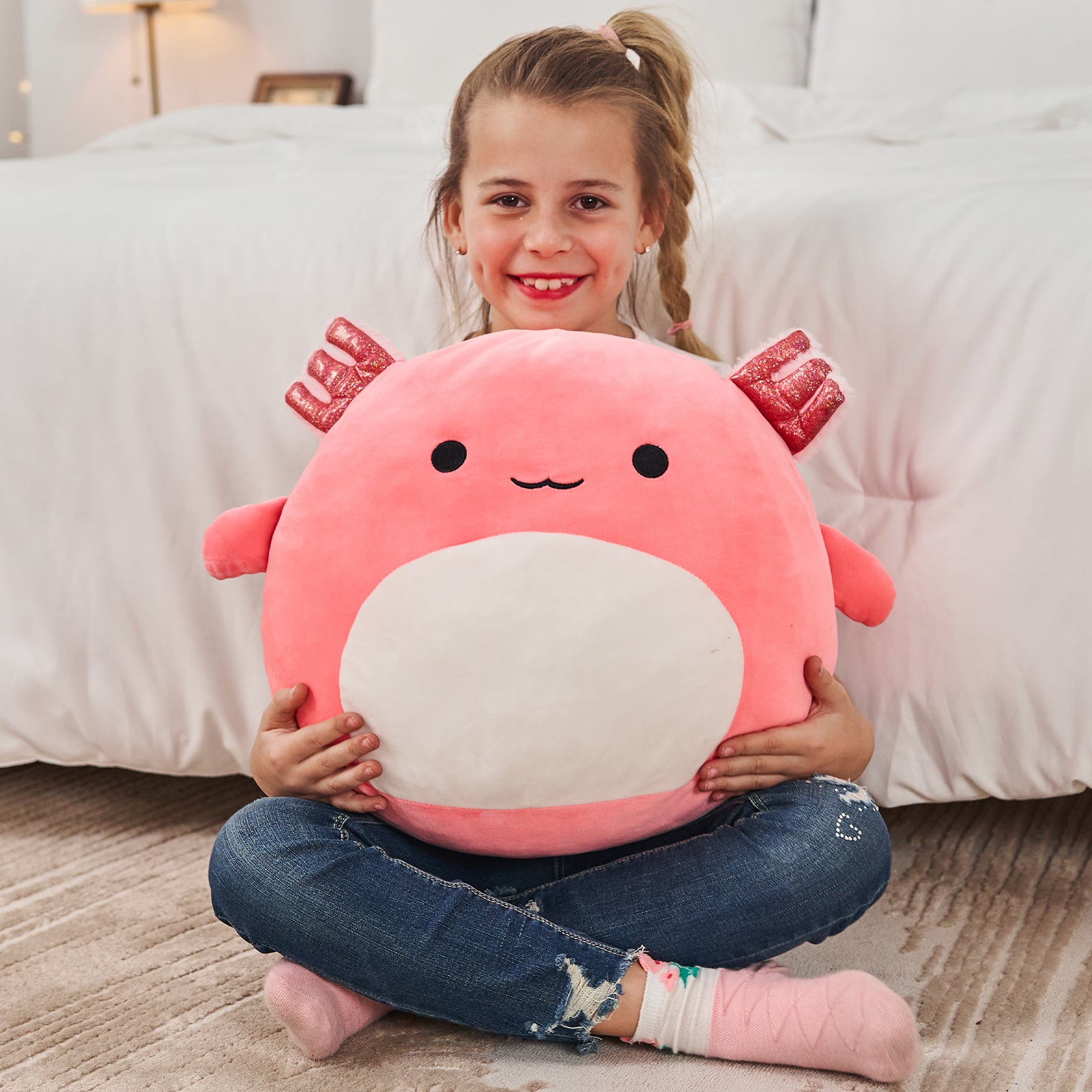 Axolotl Plush Toy, Mint Green/Pink, 16 Inches