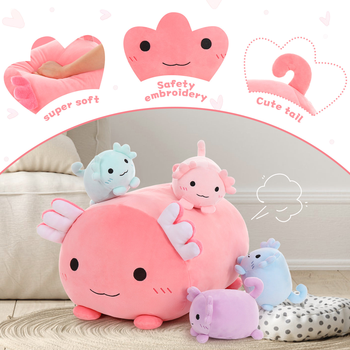 Axolotl Plush Toy Set, Pink, 16.5 Inches - MorisMos Stuffed Animals