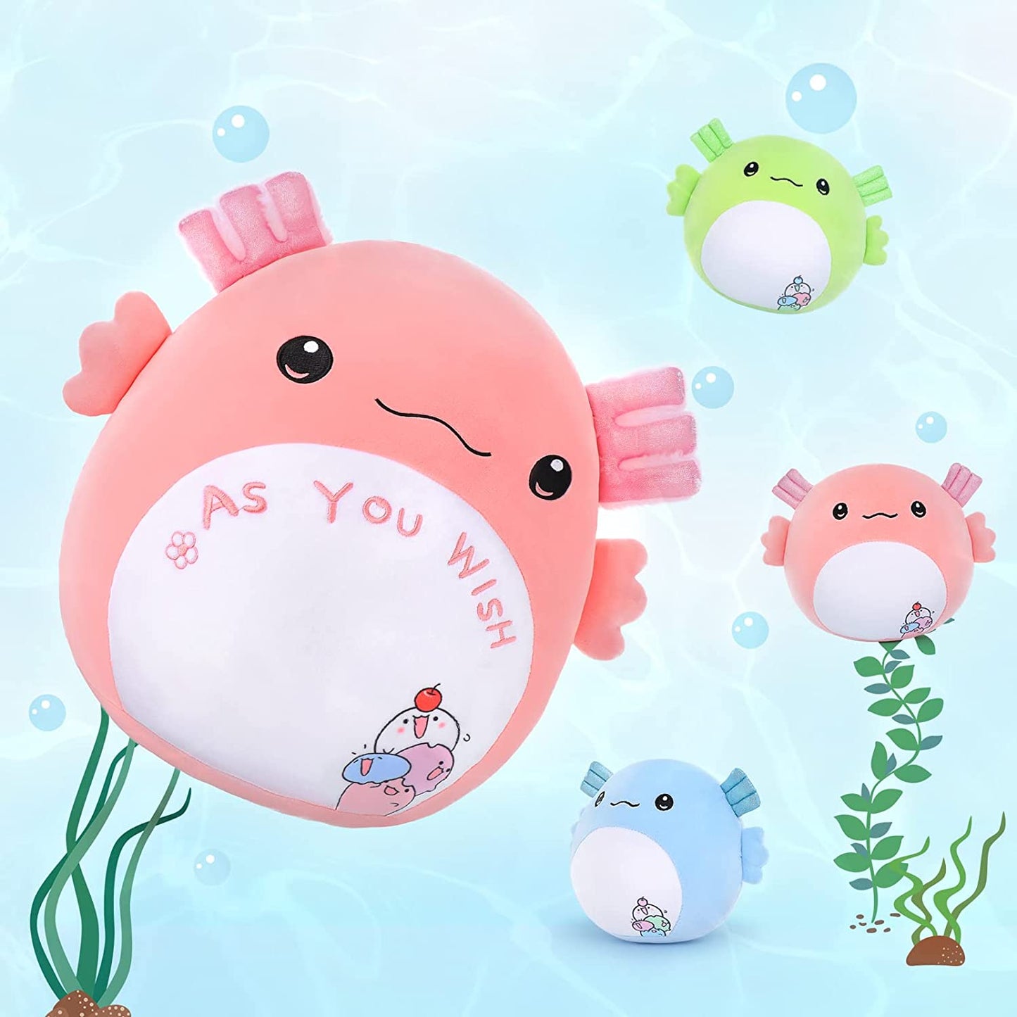 Axolotl Plush Toy with Three Axolotl Babies, 16 Inches - MorisMos Plushies