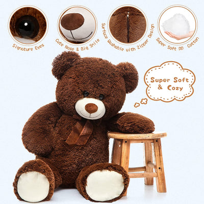 Giant Teddy Bear Plush Toy, Coffee, 35.4/51 Inches - MorisMos Plush Toys