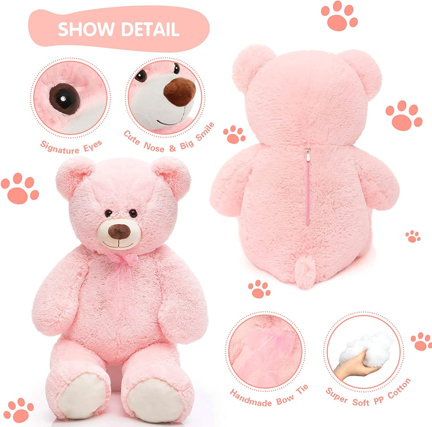 Giant Teddy Bear Plush Toy, Pink, 35.4/51 Inches - MorisMos Plush Toys
