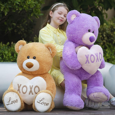 Big Teddy Bear with a Plush Heart, Orange/Lavender, 39 Inches