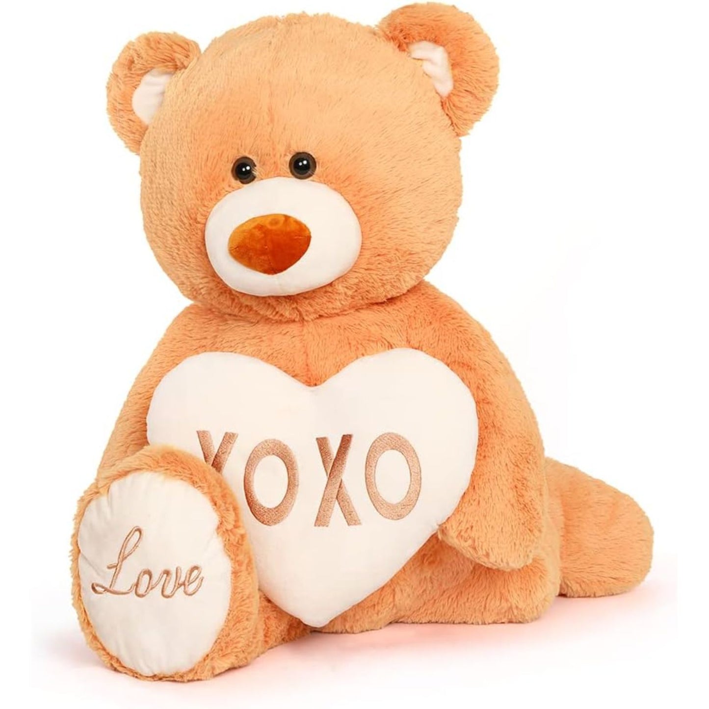 Big Teddy Bear with a Plush Heart, Orange/Lavender, 39 Inches