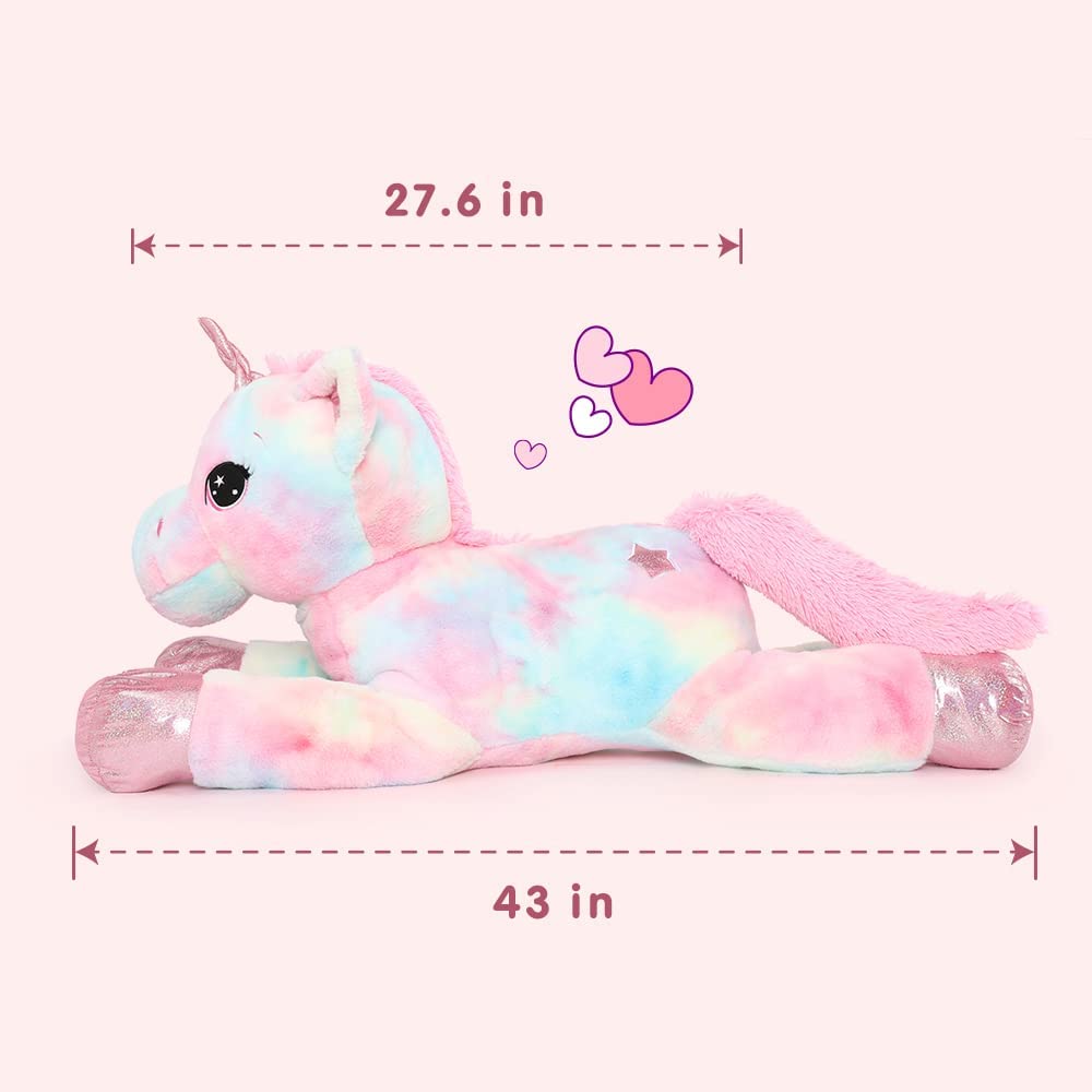 Giant Unicorn Stuffed Animal Toy, Pink/Blue, 43 Inches