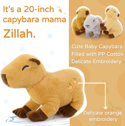 Capybara with Three Baby Plush Toys, 20 Inches