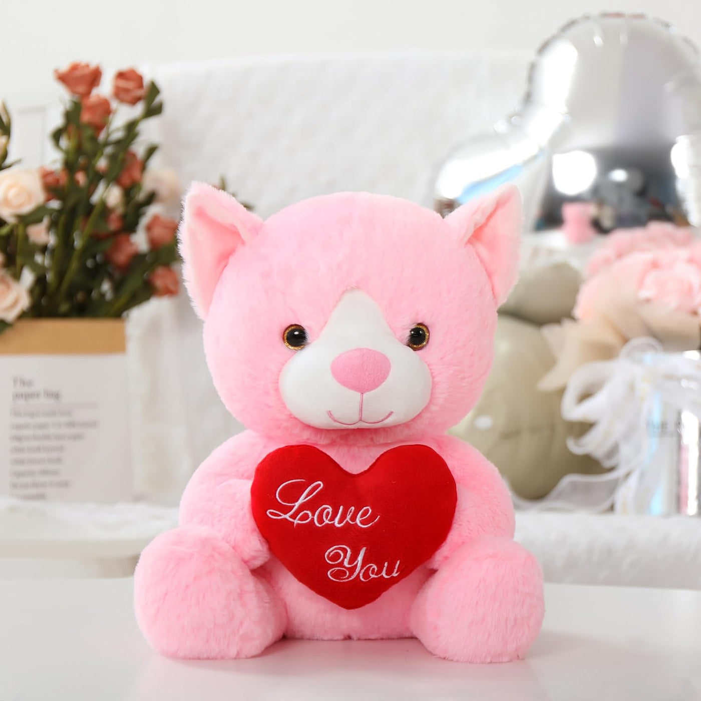 Cat Plush Toy, Pink, 12 Inches - MorisMos Plush Toys