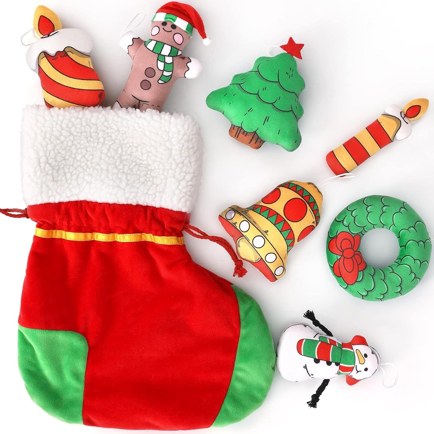 MorisMos Stuffed Animals - Christmas Theme Stuffed Animals - Christmas Decorative Plush Toys - 8 Piece Christmas Tree Decorative Ornaments - Christmas Gift Guide - Stuffed Christmas Santa Claus, Snowman, Christmas Tree, Garland, Candle, Bell, Stocking - Christmas Gift - Christmas Plush Toys&Gifts Deals - Free Shipping Worldwide