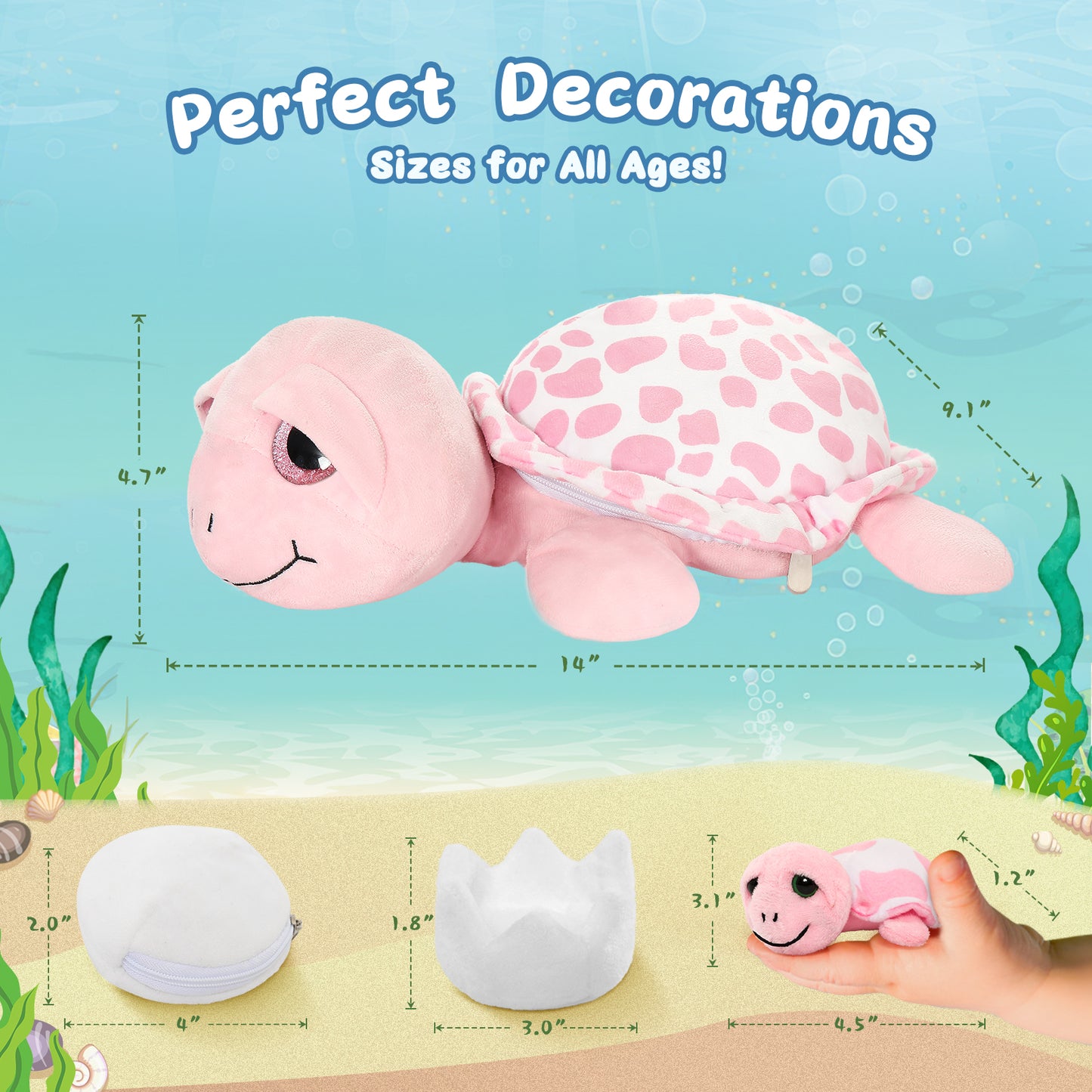 Cute Sea Turtle Stuffed Toy Set, Green/Pink, 14 Inches - MorisMos Ocean Animals - Free Shipping!