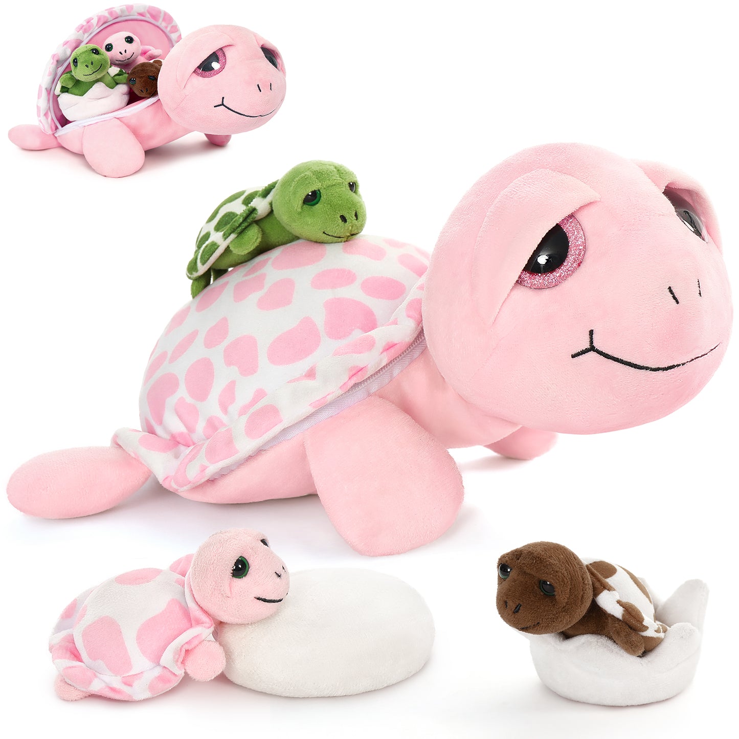 Cute Sea Turtle Stuffed Toy Set, Green/Pink, 14 Inches - MorisMos Ocean Animals - Free Shipping!