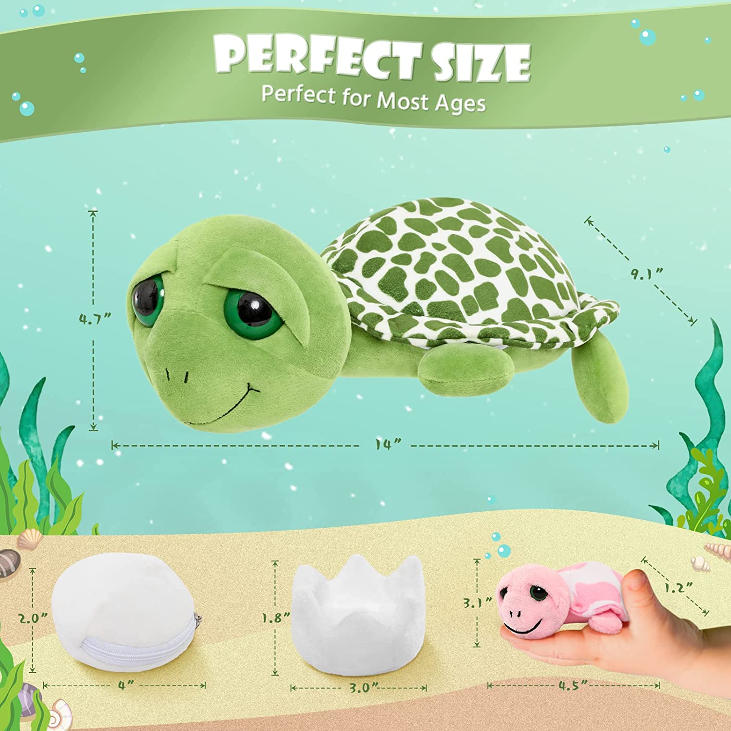 Cute Sea Turtle Stuffed Toy Set, 14 Inches