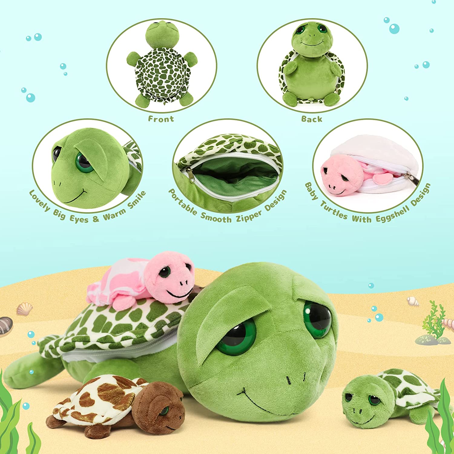 Cute Sea Turtle Stuffed Toy Set, 14 Inches