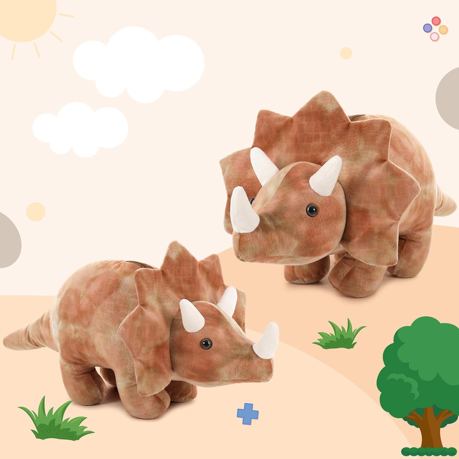 Dinosaur Plush Toy Triceratops Stuffed Toy, 24.5/31.5 Inches