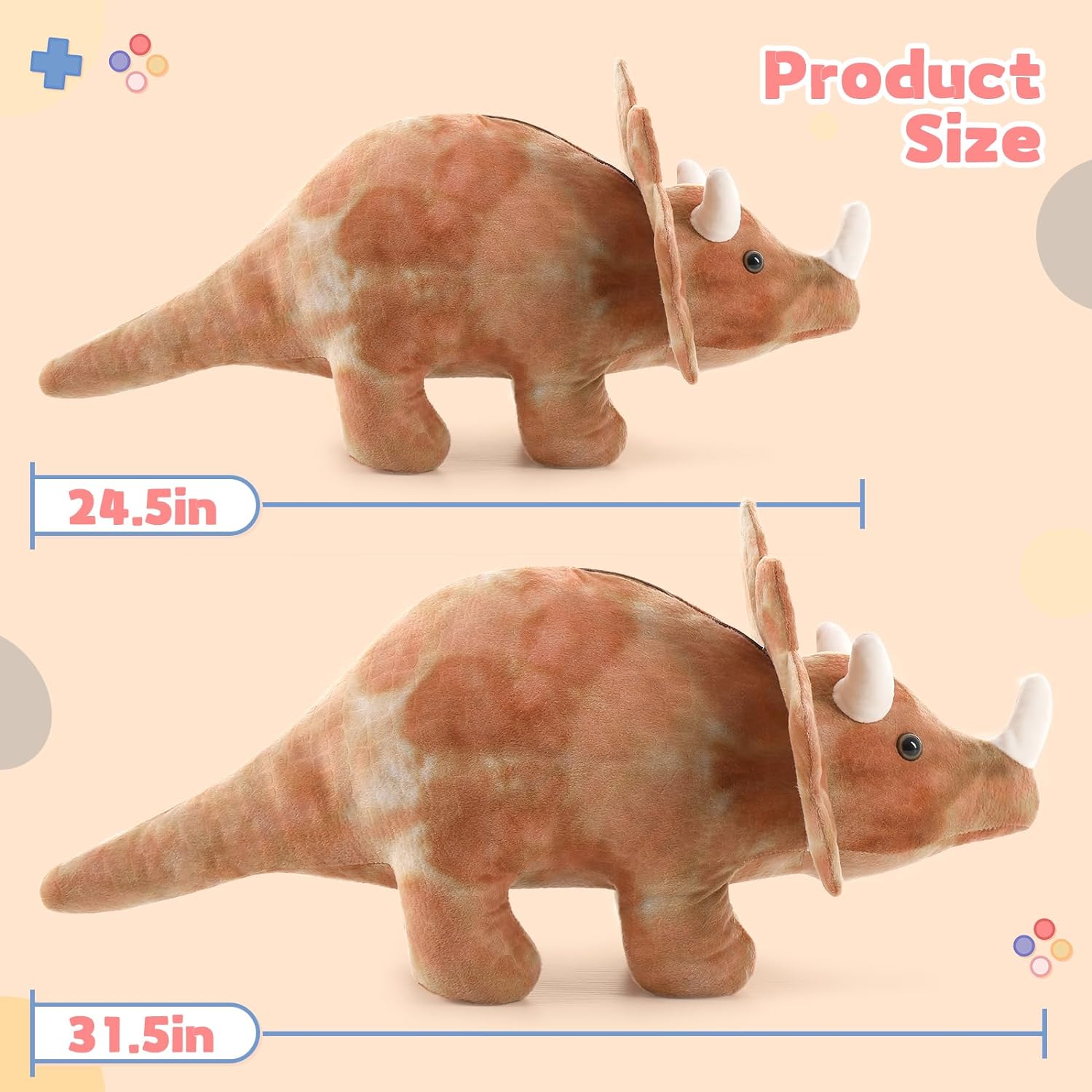 Dinosaur Plush Toy Triceratops Stuffed Toy, 24.5/31.5 Inches