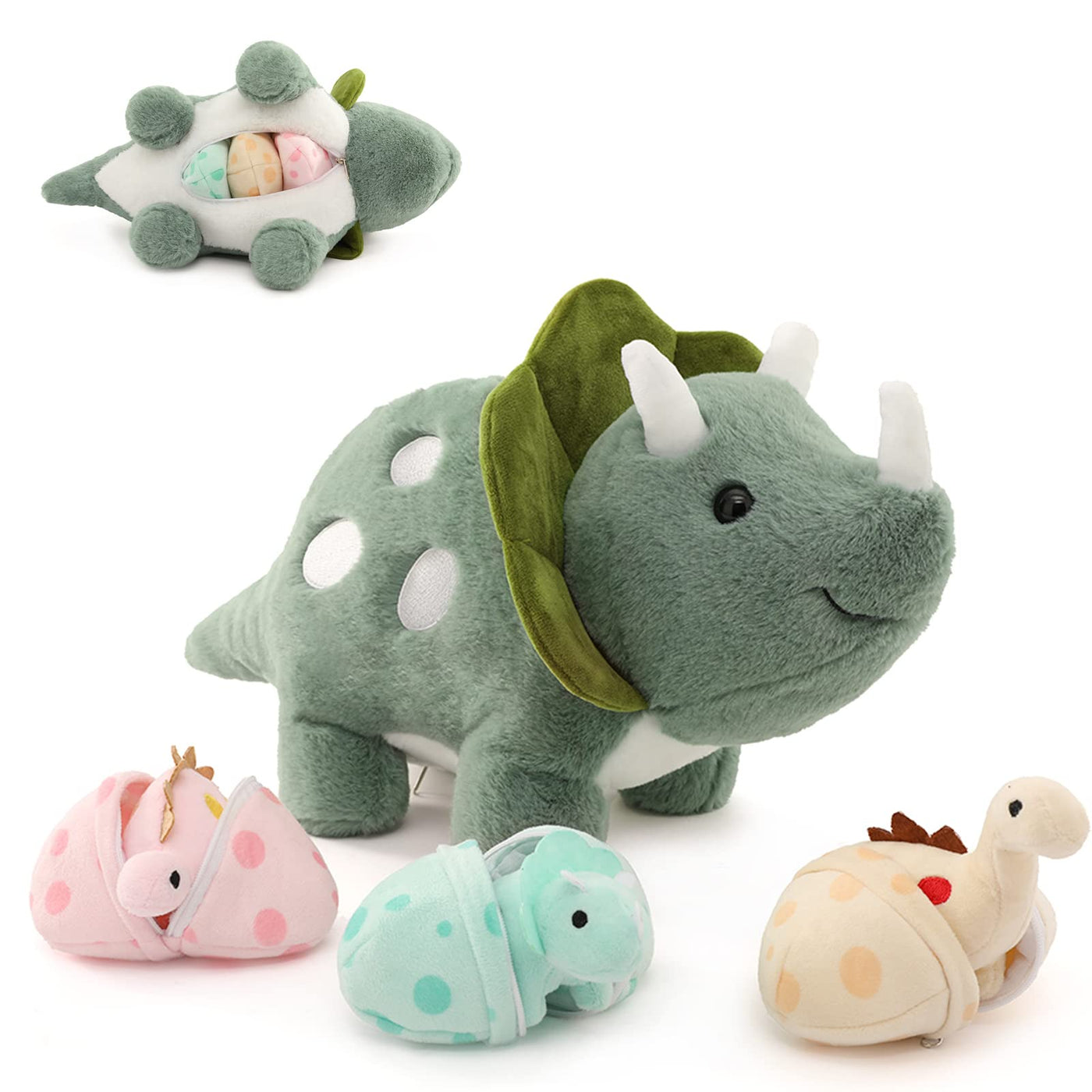 Dinosaur Plush Toy with 3 Baby Dinosaurs, 17.6 Inches