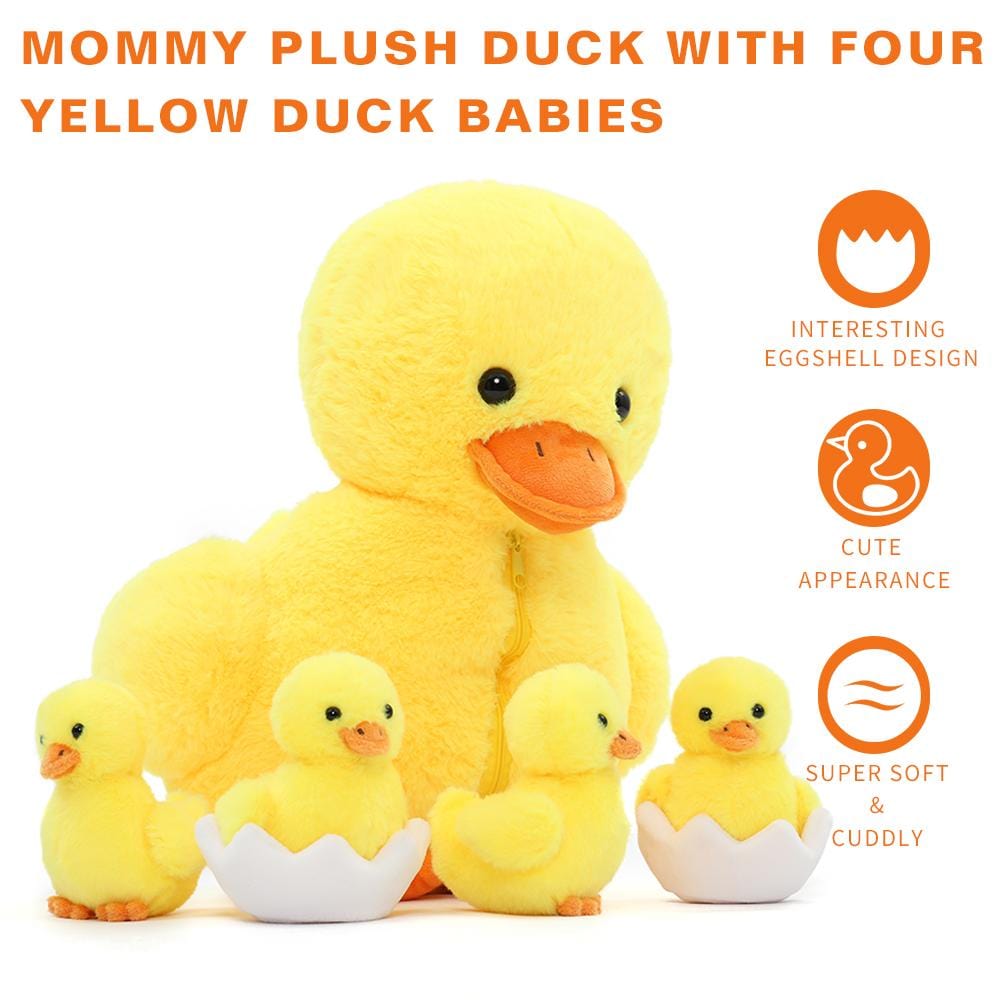 Duck Stuffed Toy with Duck Babies, Yellow, 16 Inches