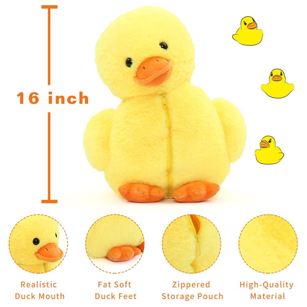 Duck Stuffed Toy with Duck Babies, Yellow, 16 Inches