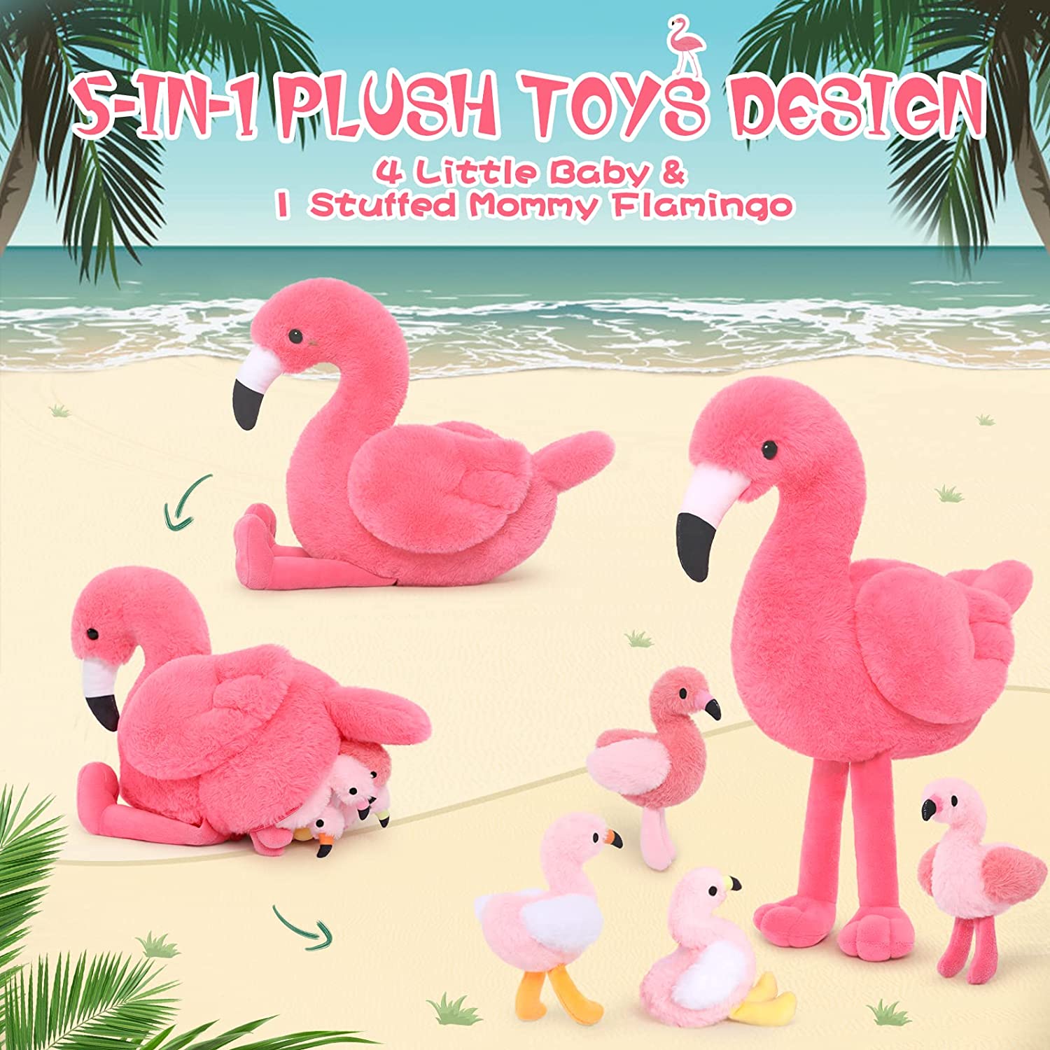 Flamingo-Stofftier-Spielzeugset, 18 Zoll