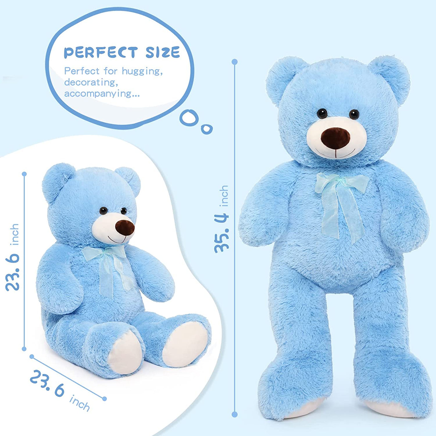 Giant Teddy Bear Plush Toy, Blue, 35.4/51 Inches - MorisMos Plush Toys