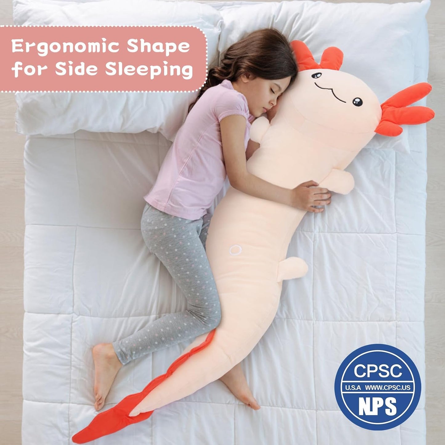 Giant Cozy Axolotl Long Throw Pillow, 48 Inches — MorisMos Stuffed Animals
