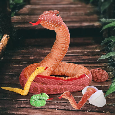 Riesiges Schlangen-Spielzeugset mit Stofftieren, Grün/Gelb, 80/55 Zoll