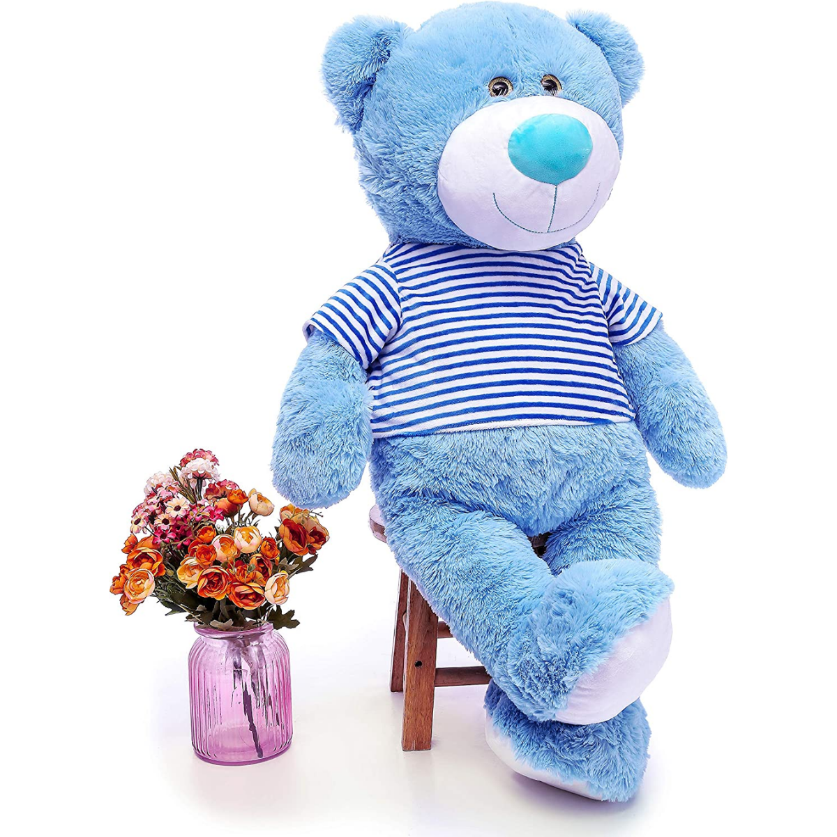 Giant Teddy Bear Plush Toy, Blue/Beige, 36 Inches