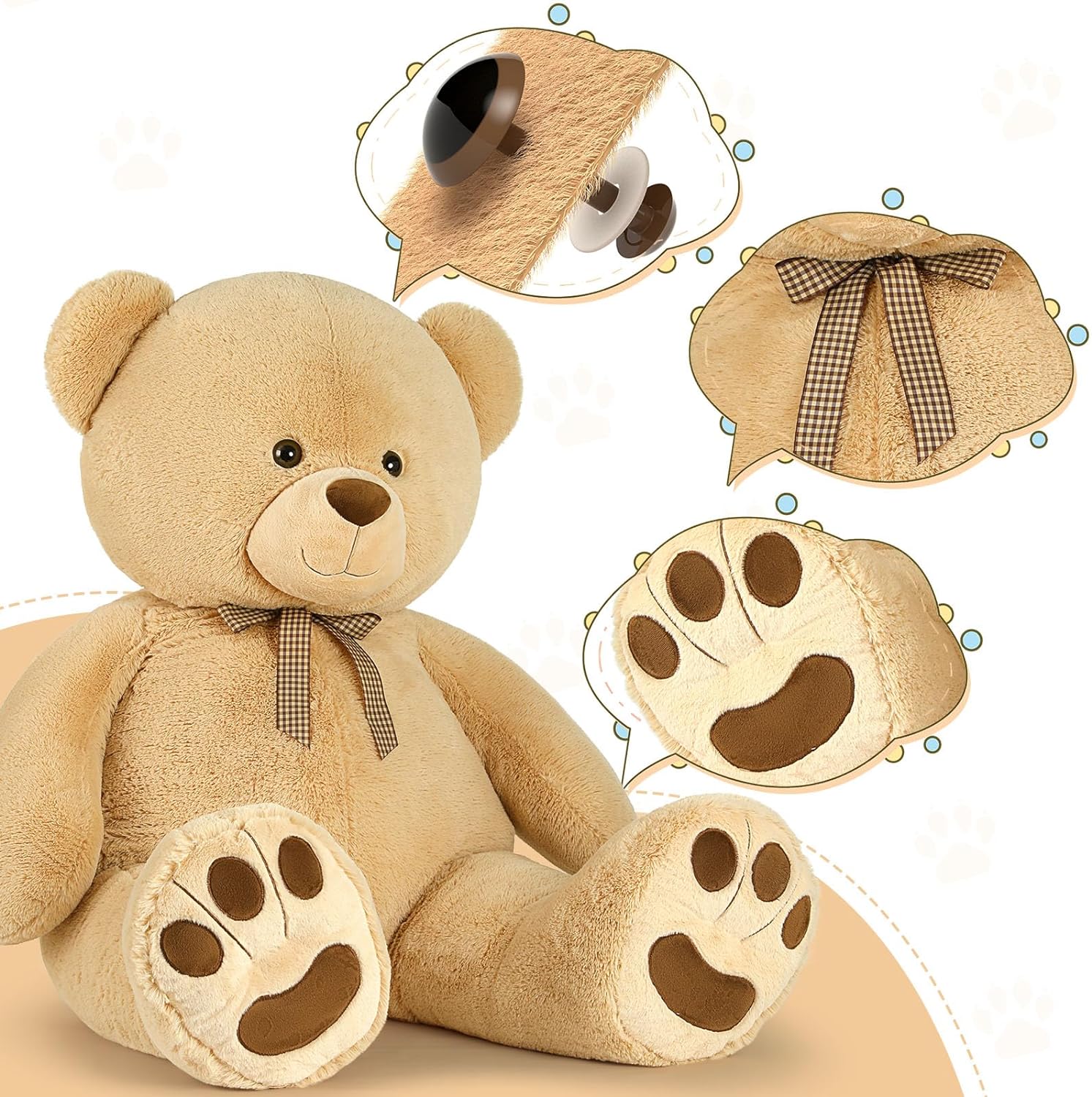 Giant Teddy Bear Plush Toy, Pink/Light Brown/White, 43/55 Inches