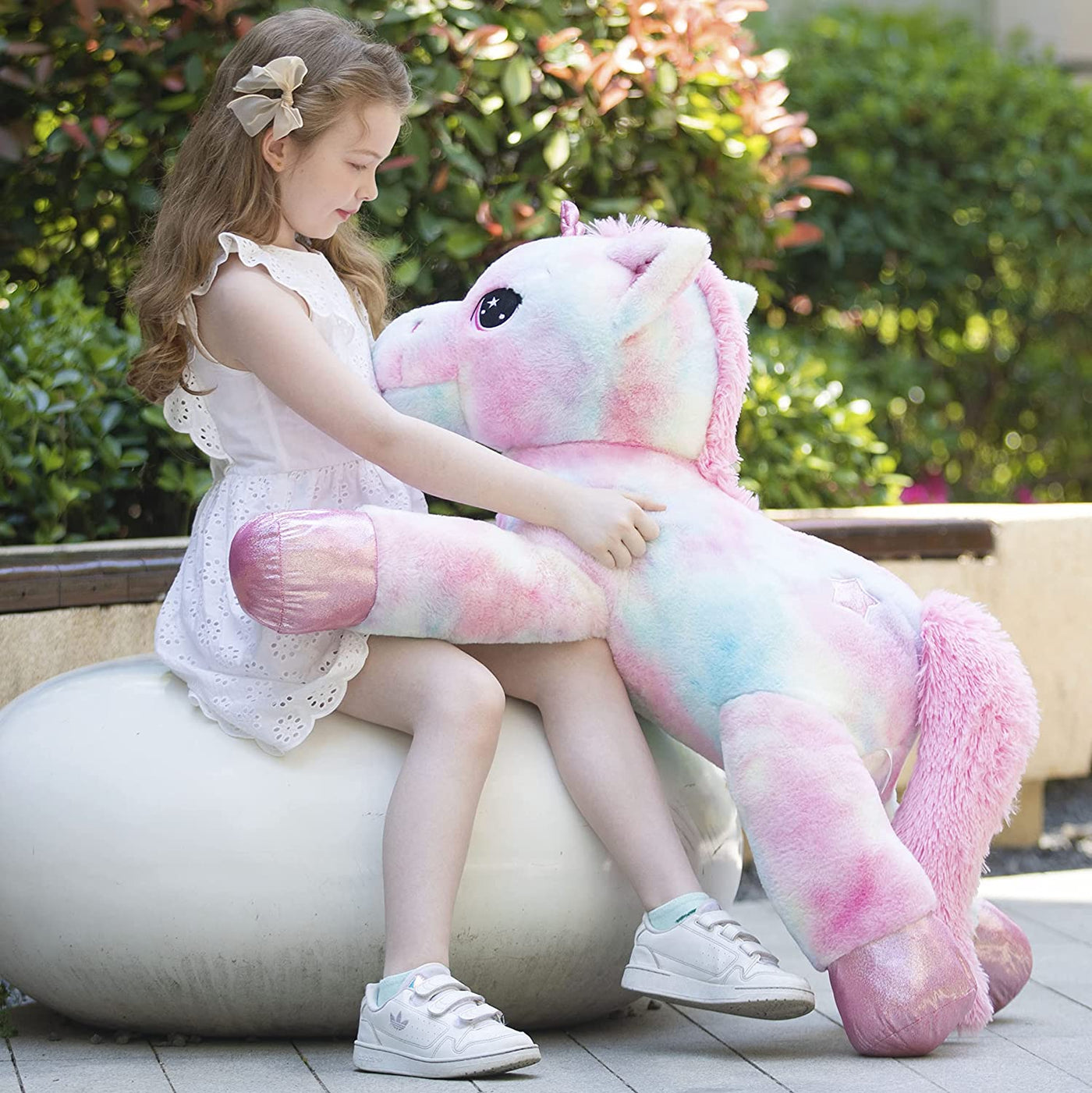 Tezituor Giant Unicorn Stuffed Animal Toy, Pink/Blue, 43 Inches