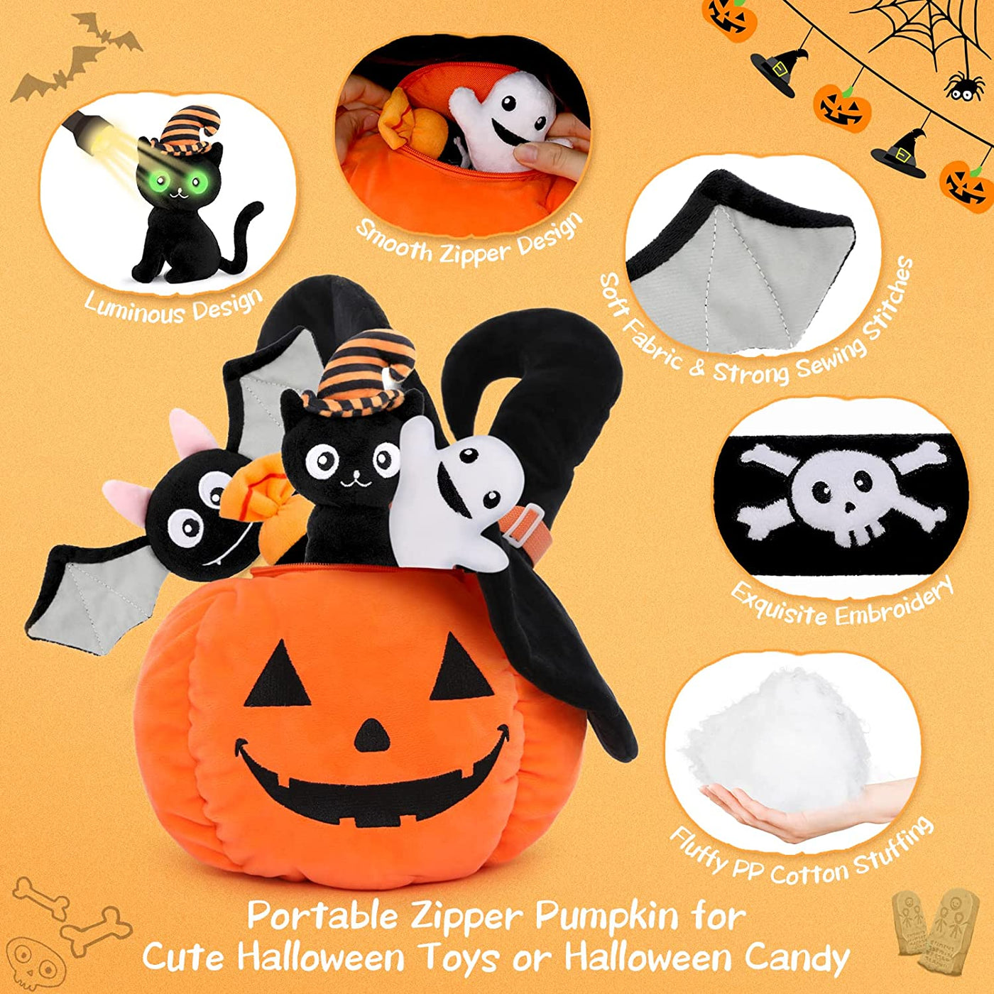 Halloween Pumpkin Stuffed Toy Set, 14 Inches - MorisMos Stuffed Animals