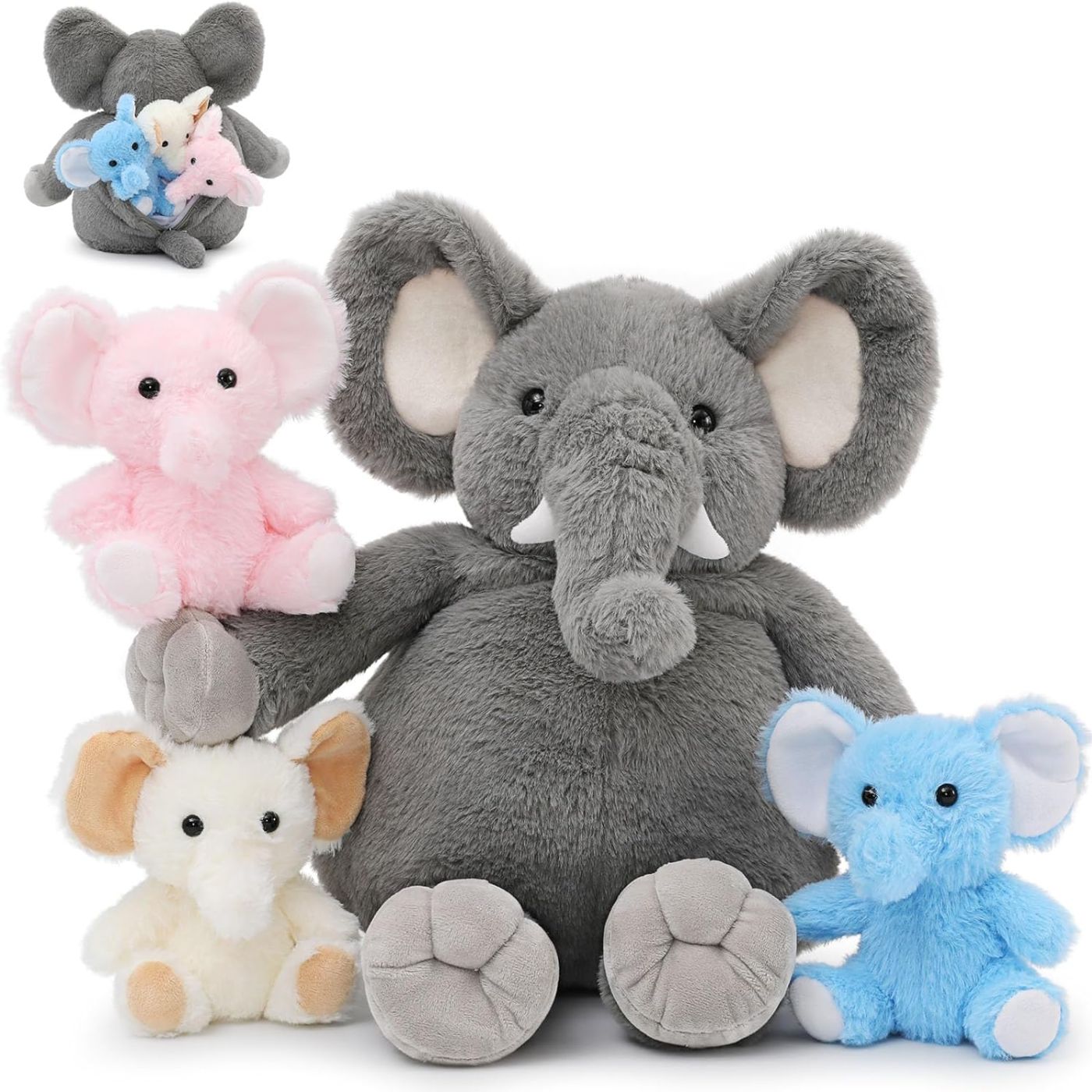 Jungle Elephant Stuffed Animals - Safari Elephant Plush Toys - 4 Pcs Elephant Stuffed Animals - Realistic Elephant Plush Dolls - Cute Cartoon Elephant Plush Pillows for Kids - Christmas/Birthday Gift for Kids - Stuffed Animal Elephant Babies with their Mom