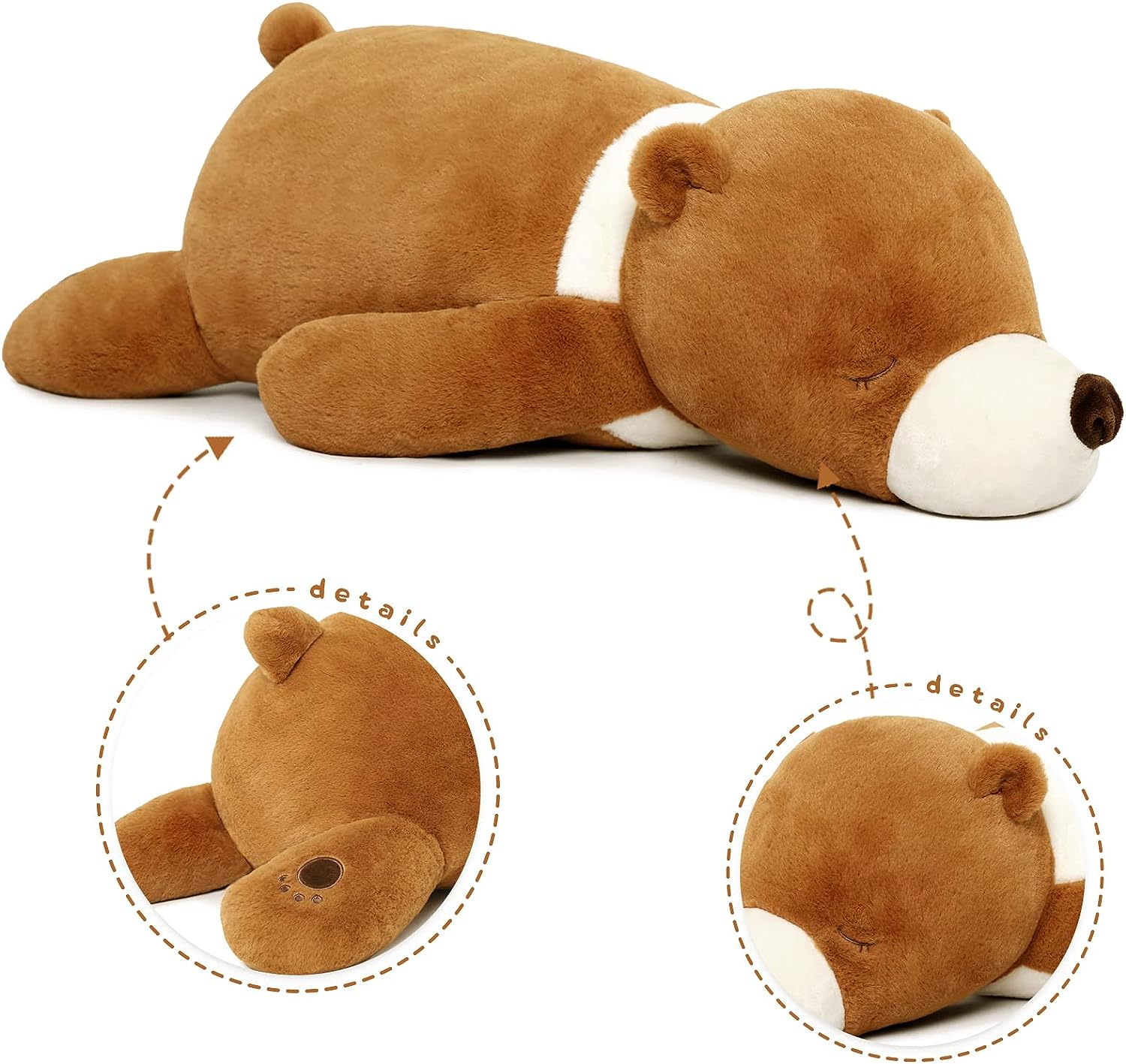 Oreiller en peluche ours brun, 28 pouces