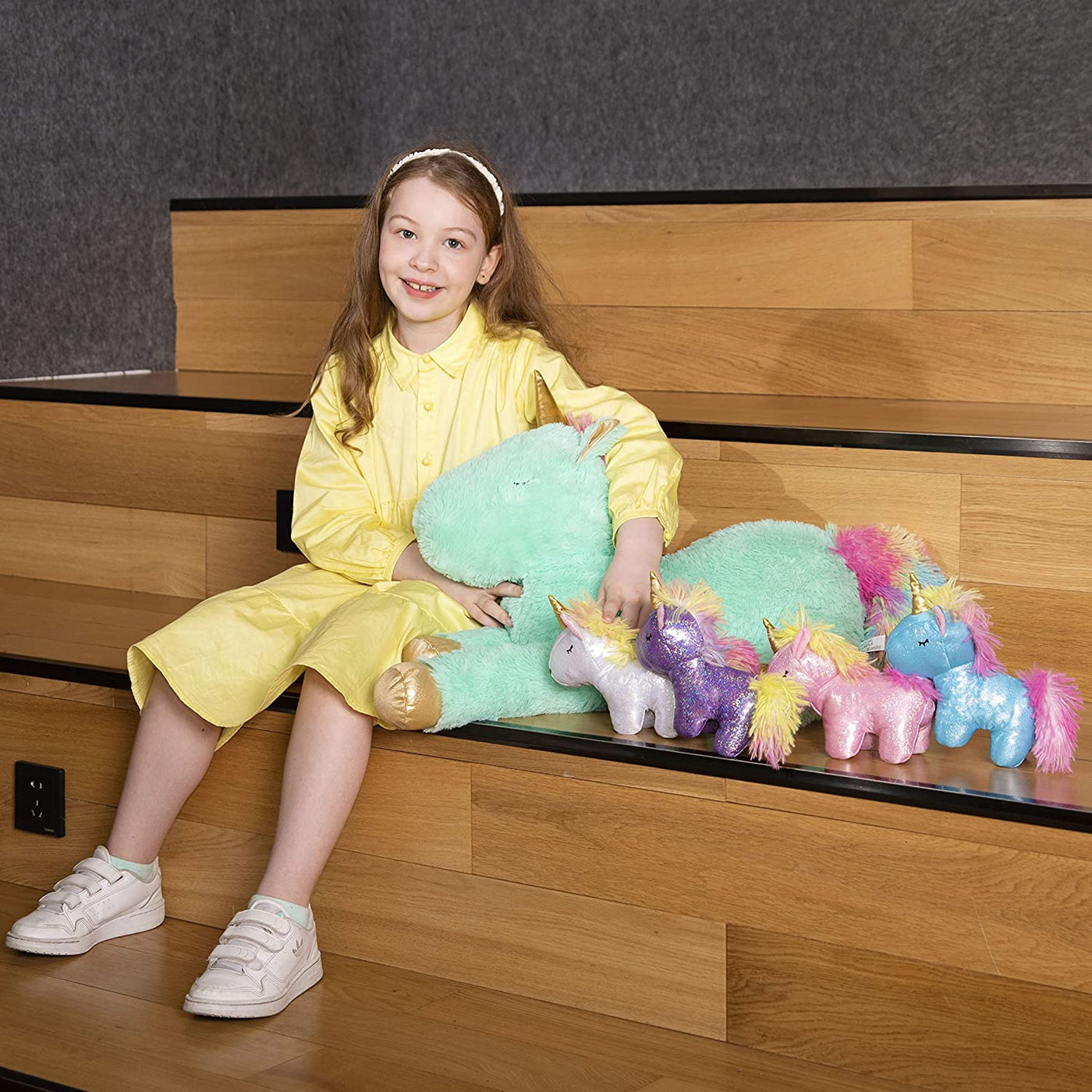 Unicorn Mom with Baby Plushies, Green, 24 Inches - MorisMos Stuffed Animals