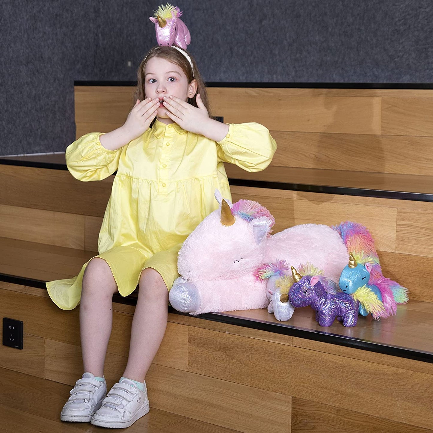 Unicorn Mom with Baby Plushies, Pink, 24 Inches - MorisMos Stuffed Animals