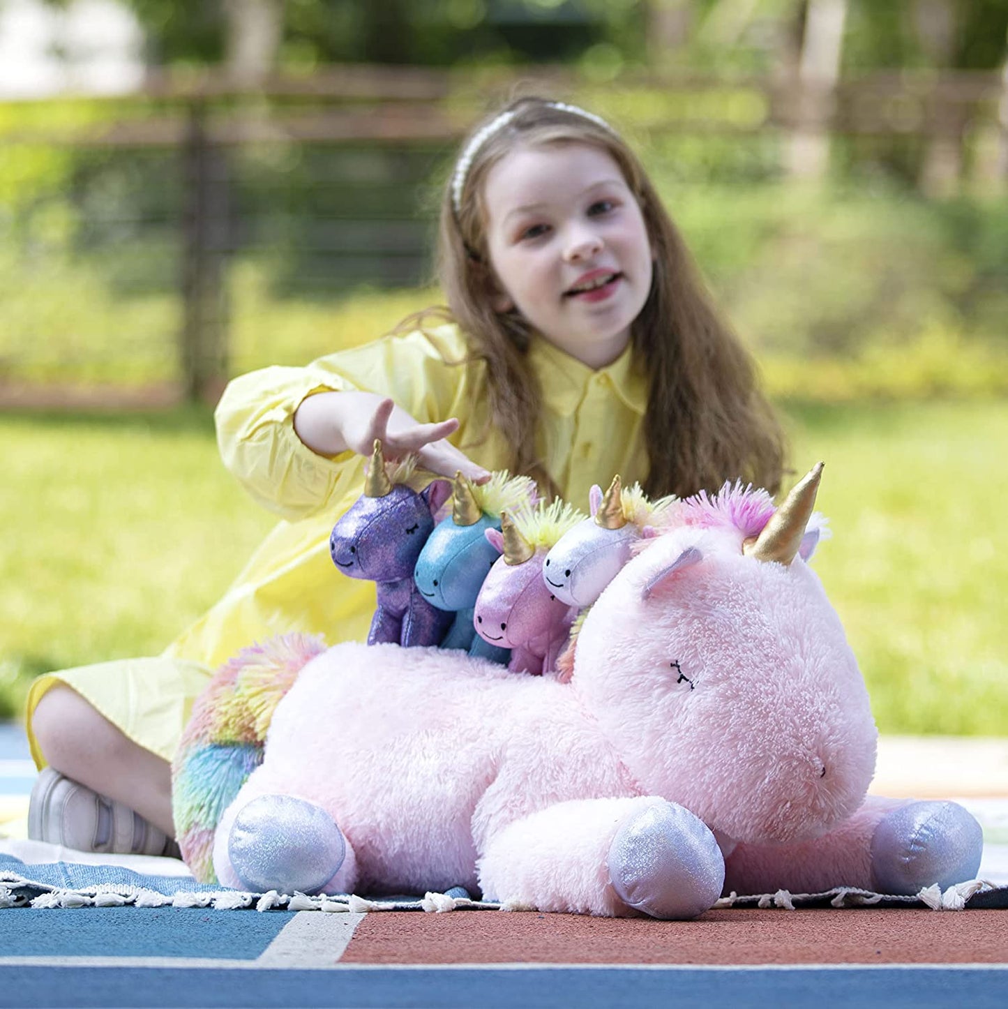 Unicorn Mom with Baby Plushies, Pink, 24 Inches - MorisMos Stuffed Animals