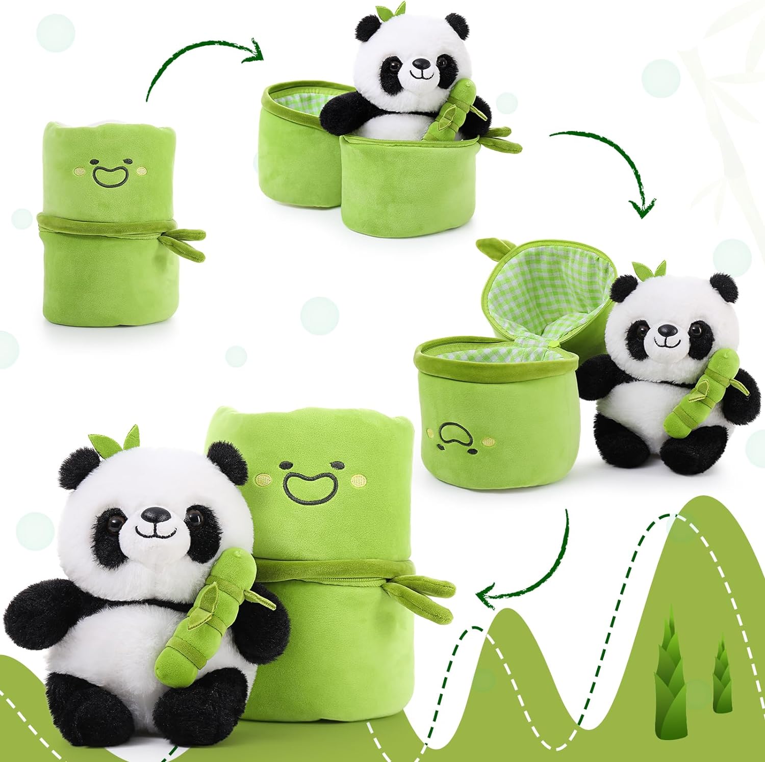 Panda Bamboo Plush Toy Set, 9.8 Inches