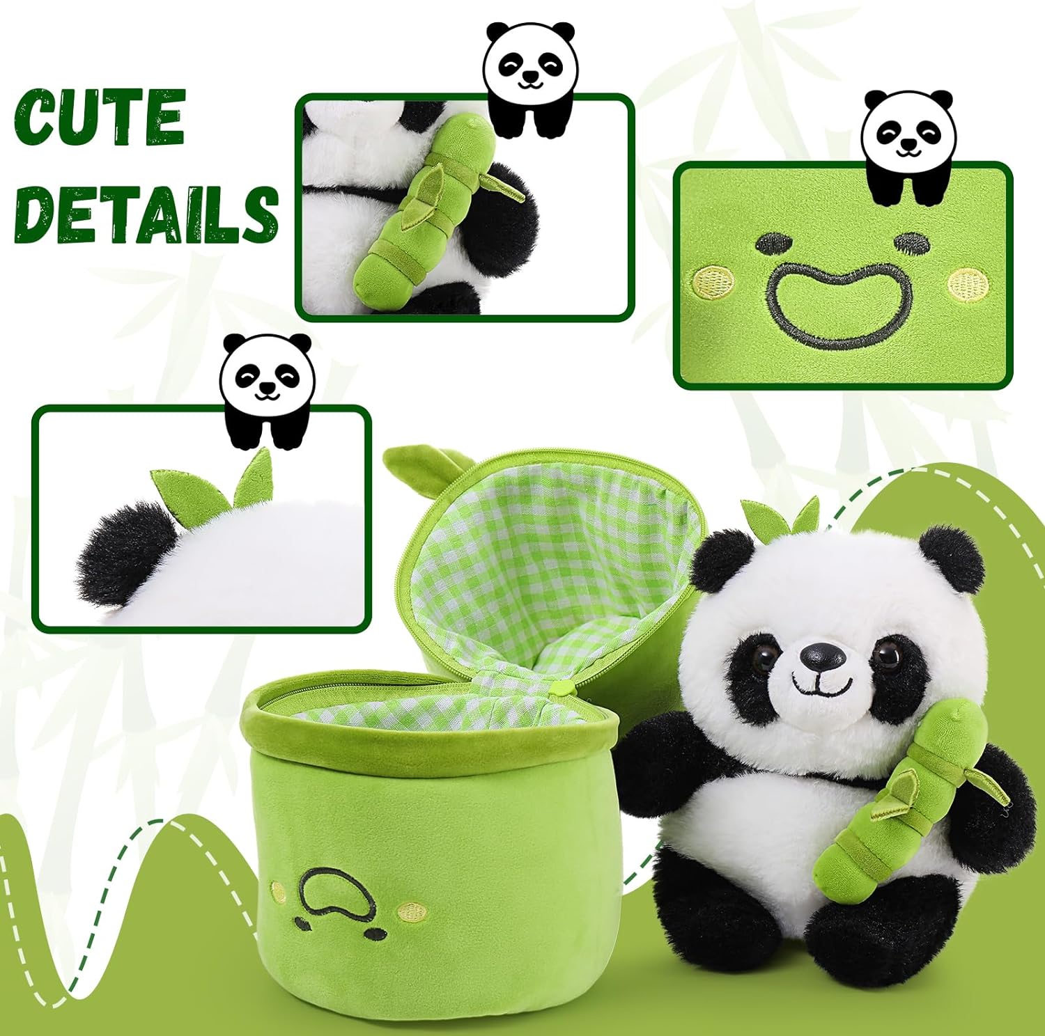 Panda Bamboo Plush Toy Set, 9.8 Inches