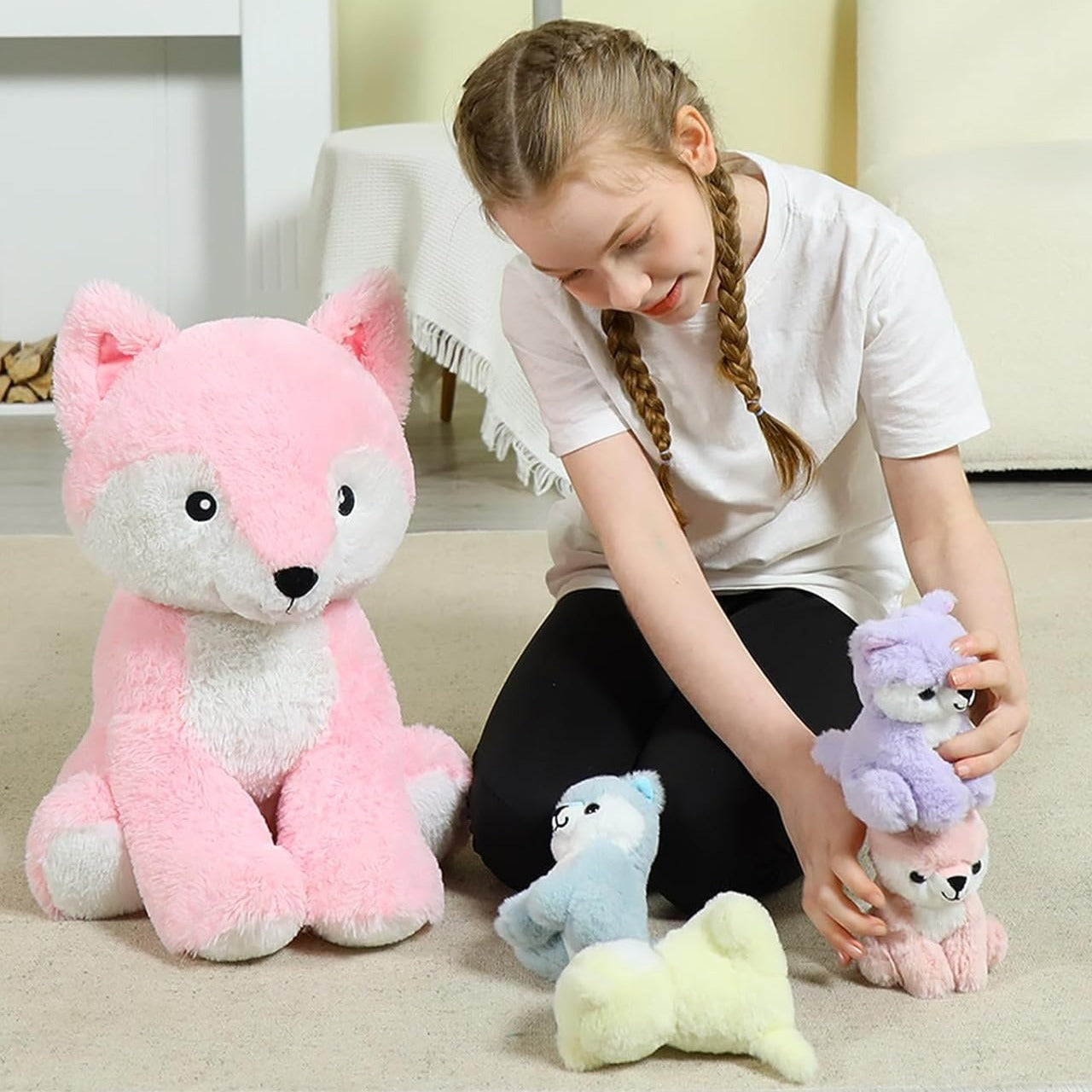 Fox Stuffed Animal Toy Set, Pink/Light Purple, 19 Inches