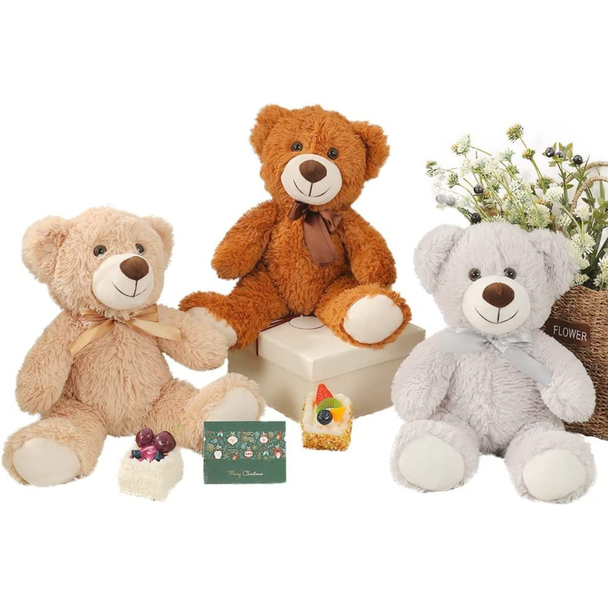 3-Pack Teddy Bear Stuffed Animals, 13.8 Inches