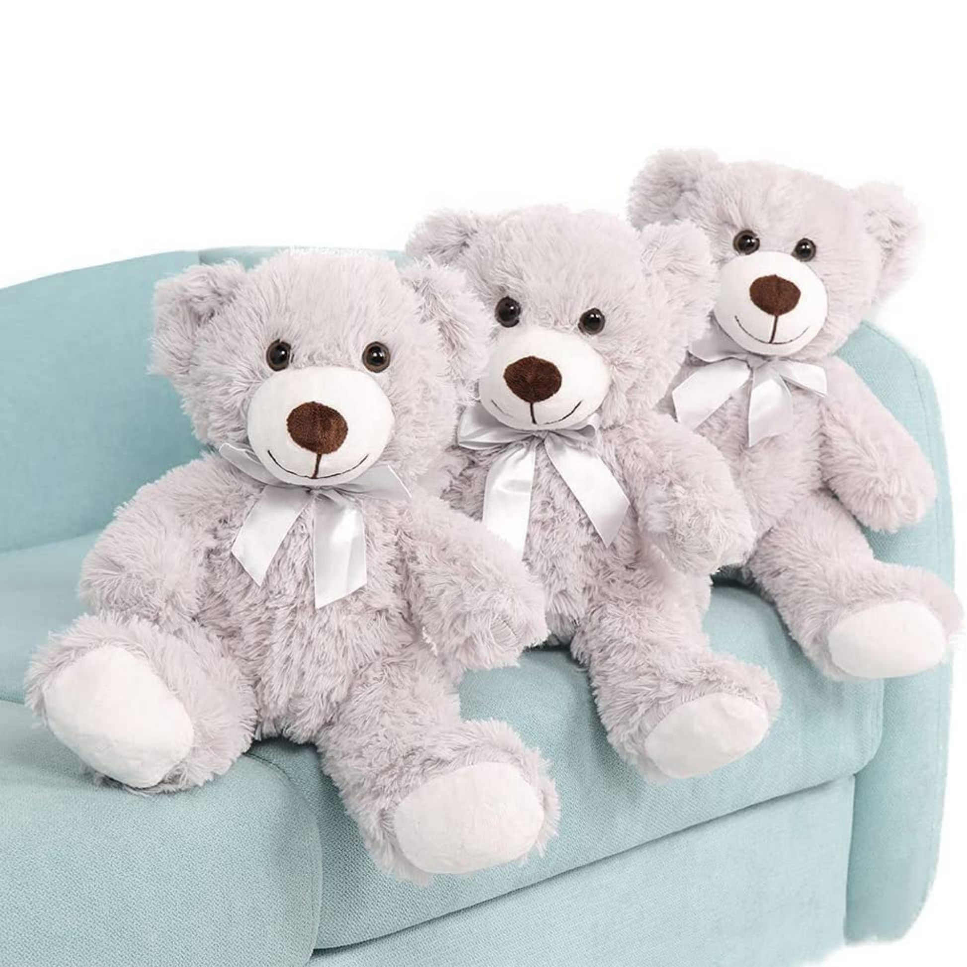 3-Piece Teddy Bears, Light Grey, 13.8 Inches