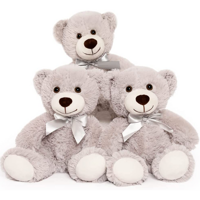 3-Piece Teddy Bears, Light Grey, 13.8 Inches - MorisMos Stuffed Animals