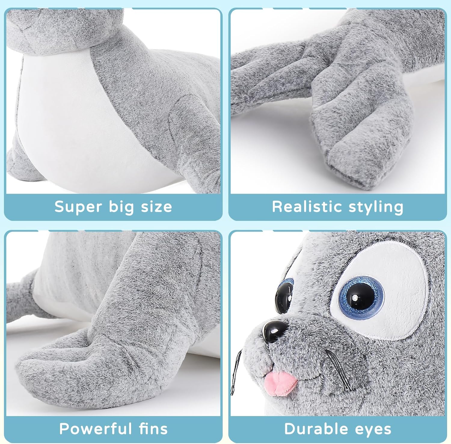 Giant Seal Stuffed Toy, Grey, 44 Inches