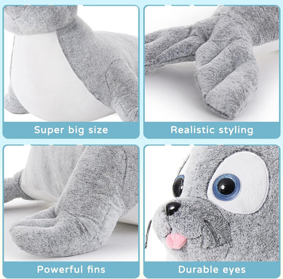 Giant Seal Stuffed Toy, Grey, 44 Inches - MorisMos Plush Toys