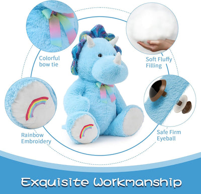 Sitting Triceratops Plush Toy, Blue,  29.5 Inches