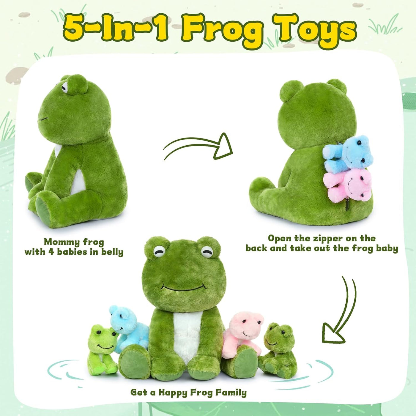 Smiling Frog Stuffed Animal Toys, Green, 19.7 Inches