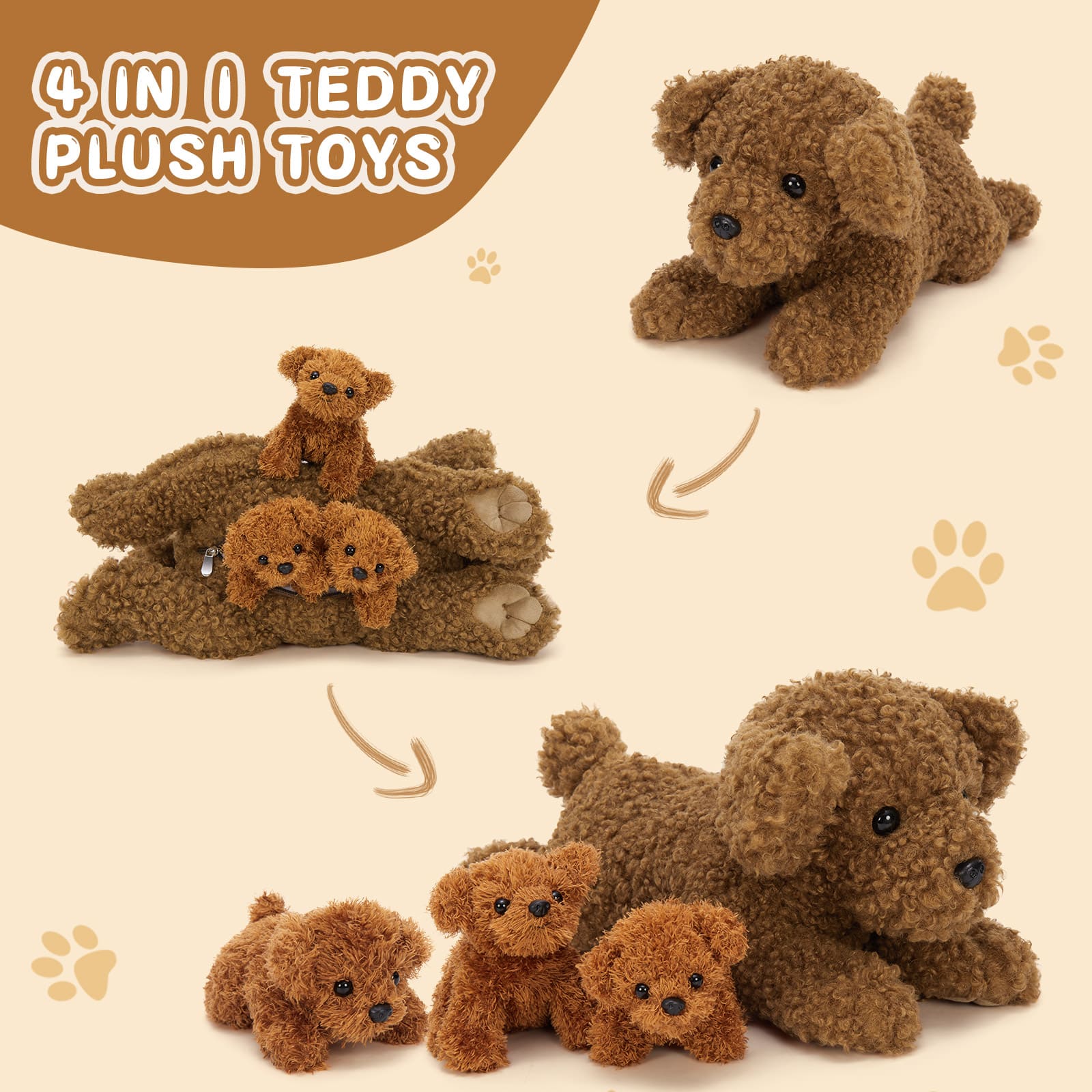 Teddy Dog Stuffed Animals Puppy Plush Toys, Dark Brown, 18.5 Inches