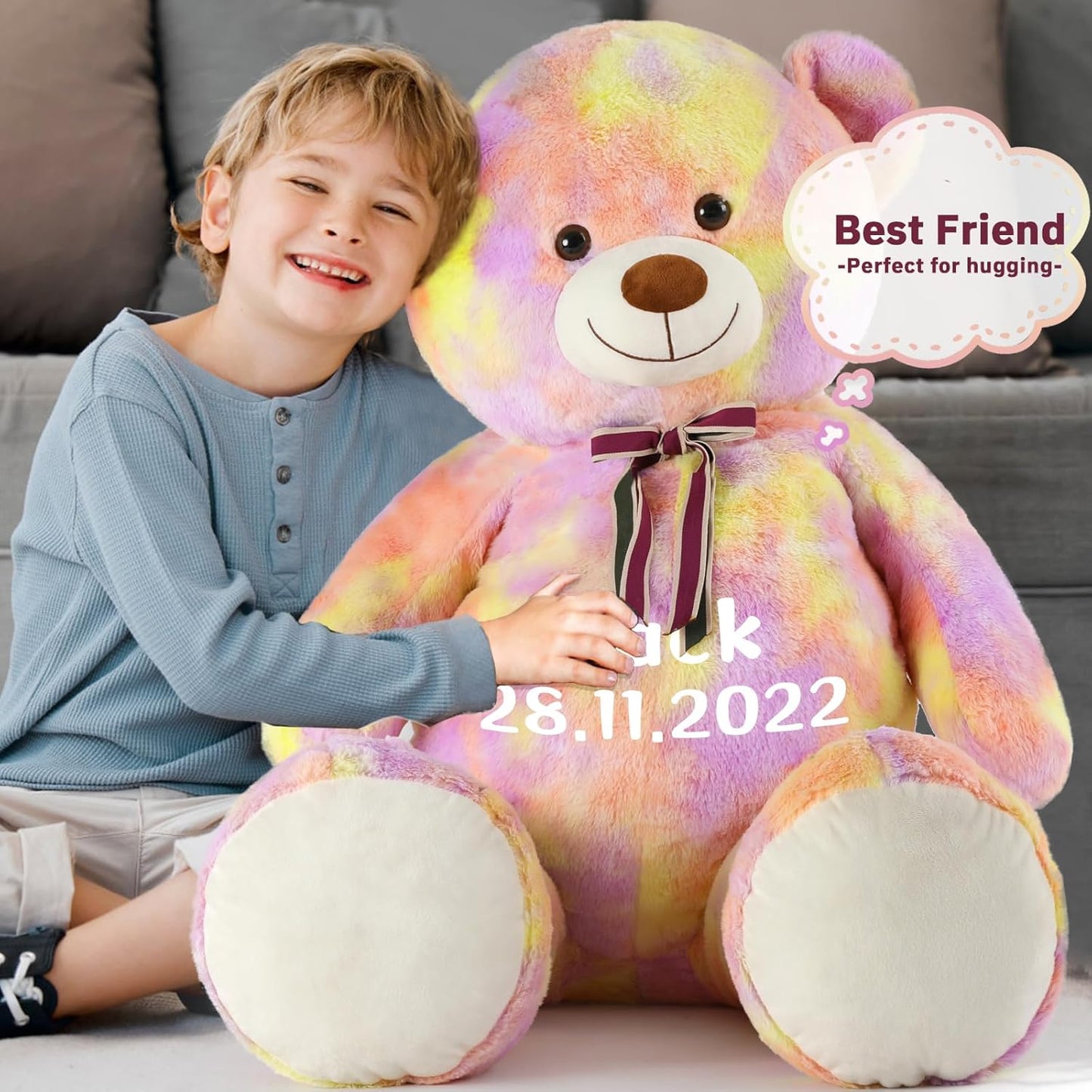 Custom Teddy Bear Plush Toy with Custom Text - Colorful Customized Teddy Bear 51 Inches - Stuffed Animal Personalized Gift - Personalized Gift for Anniversary, Graduation, Christmas, Valentine's Day, Mother's Day, Baby Shower - Sweet Gift for Girlfriend, Boyfriend - Free Shipping 
